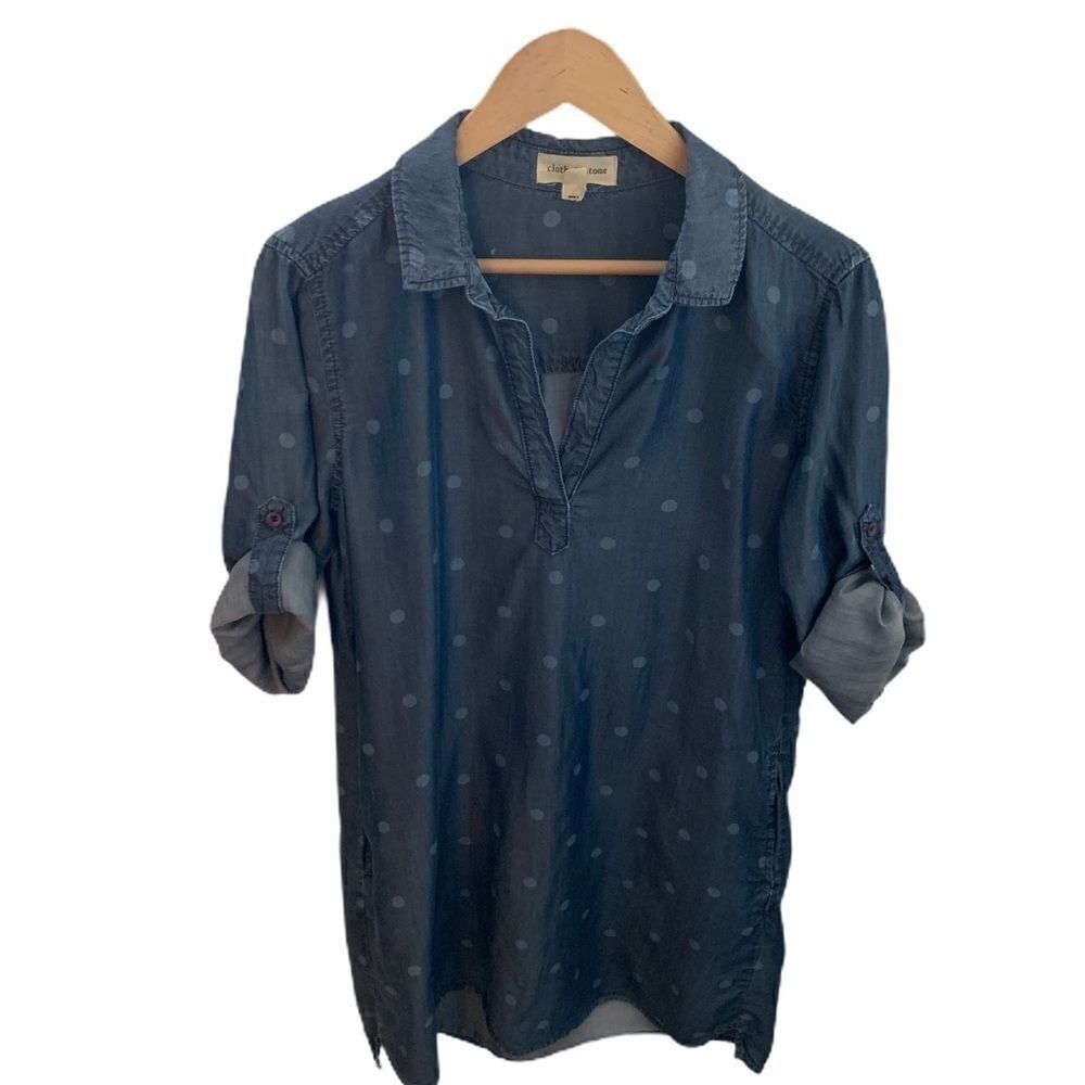 Anthro Cloth & Stone Dot Chambray Shirt Dress